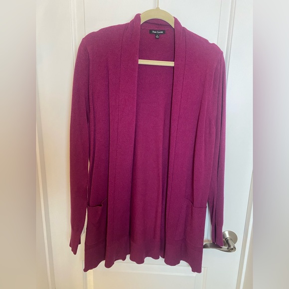Pink Clover Women’s Magenta Raspberry Open Front Knit Cardigan Size XL Pockets - Picture 6 of 10